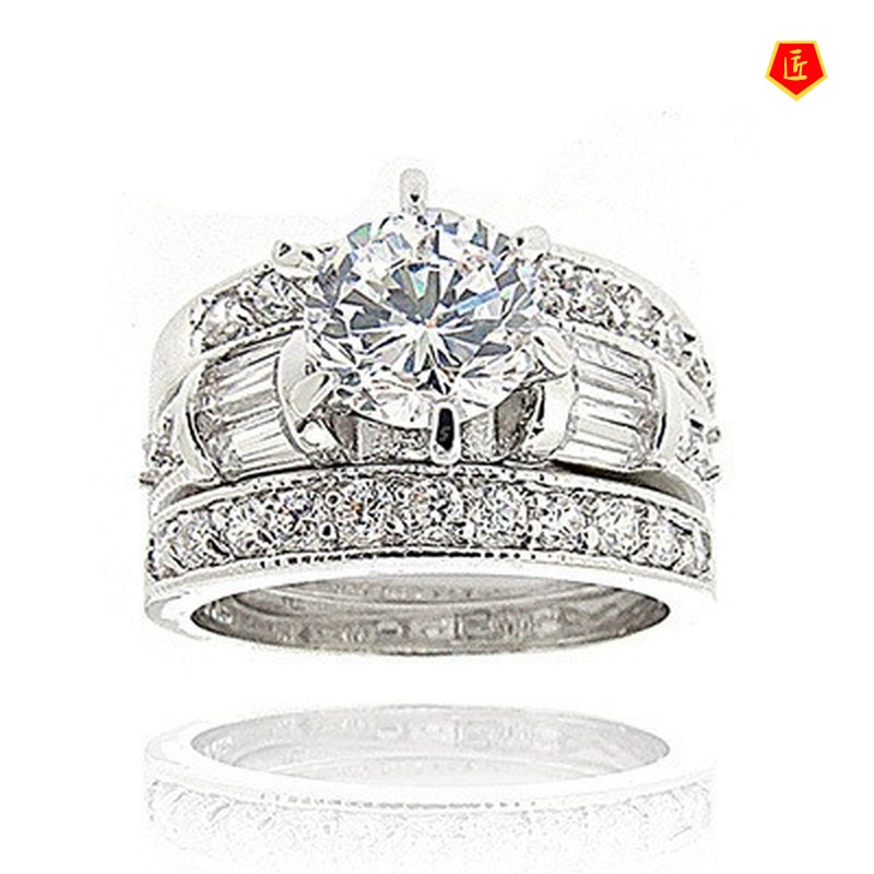 [Ready Stock]Creative Moissanite Micro Rhinestone Three Ring Set Elegant Graceful Personality