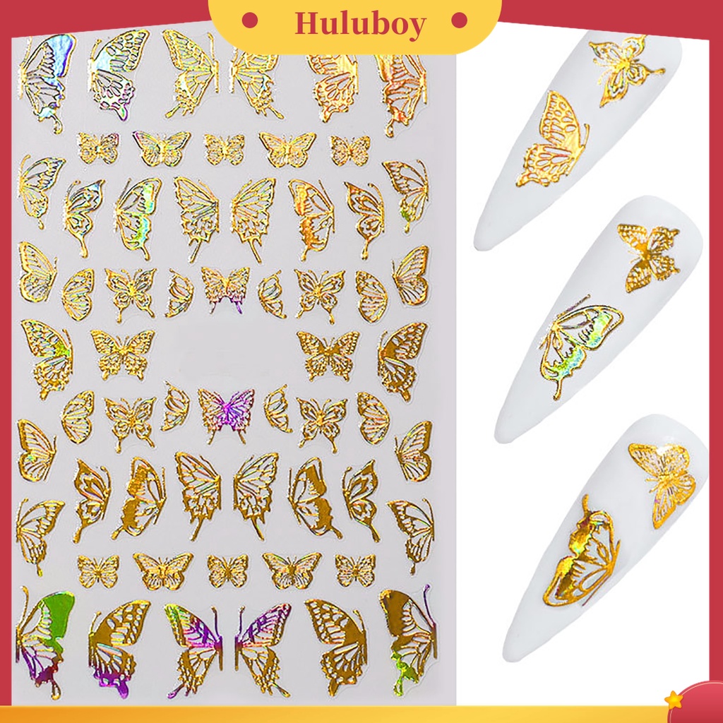 Huluboy Huluboy♡ Stiker Kuku Bentuk Kupu-Kupu Bahan PET Untuk Salon Manicure