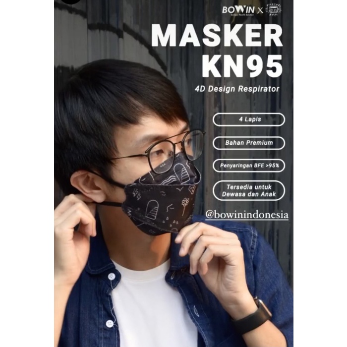 [RESTOCK] Bowin Masker KN95 4D Design 95% BFE PFE (Masker Kesehatan Model KF94) - KN95 (4D KIDS), HI