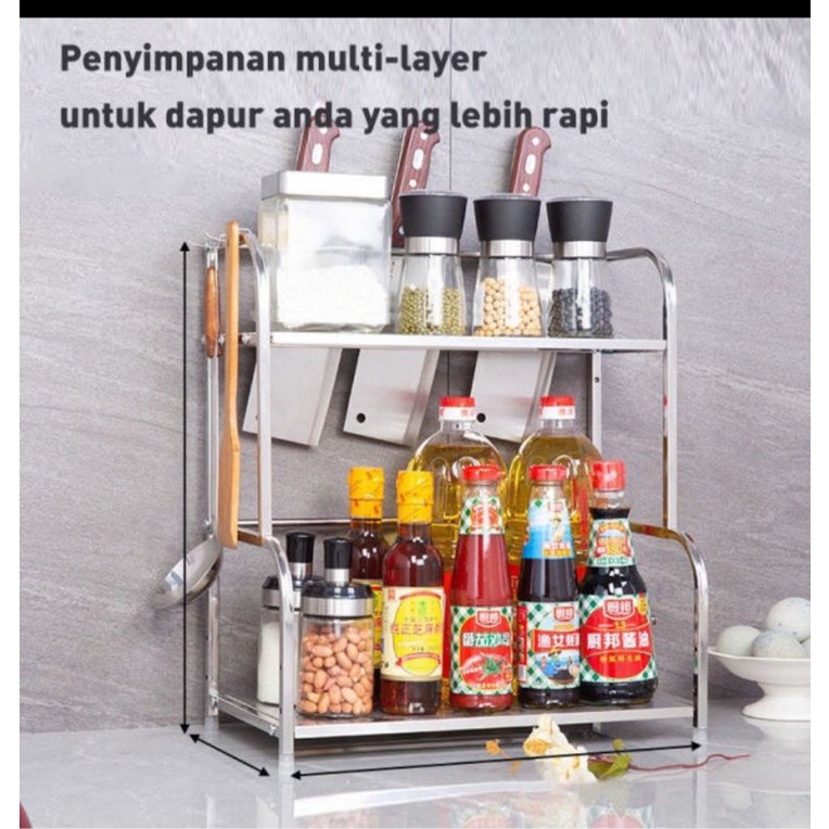 RAK STAINLESS STEEL 2 SUSUN / RAK BUMBU DAPUR / PIRiNG / PISAU DAPU 2 TINGKAT