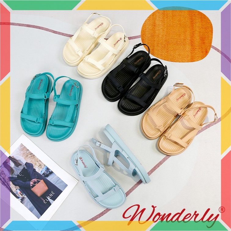 2000WL1 Sandal Wanita Gladiator Tali Karet Jelly Wonderly Sepatu Sandal Cewek Ban 2 Empuk Glanzton