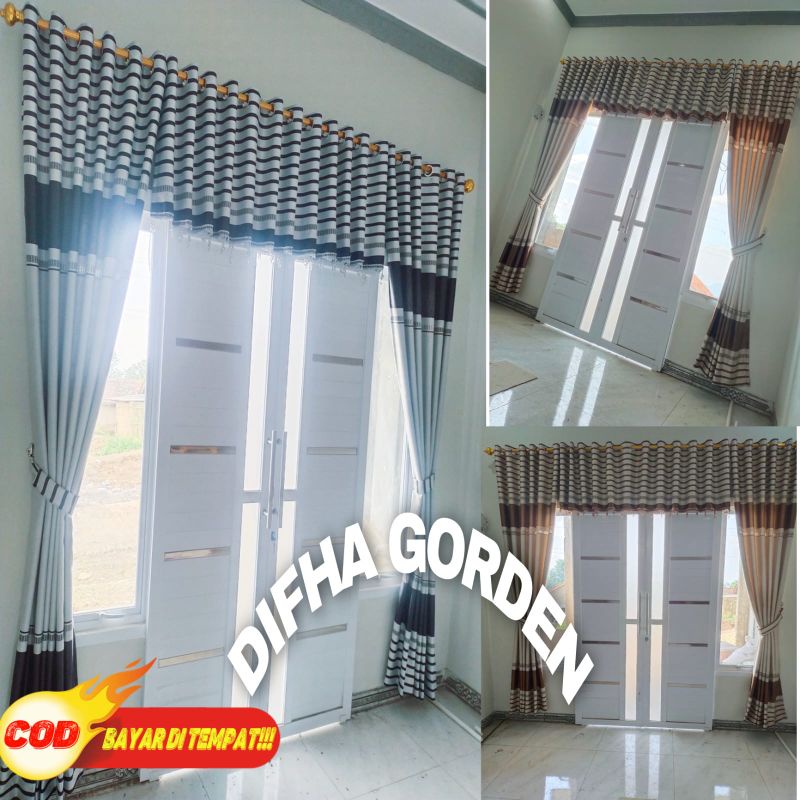 satu set Gorden Poni Jendela Pintu Tengah Ruang Tamu Hordeng Rumah Minimalis Blackout tinggi 250cm