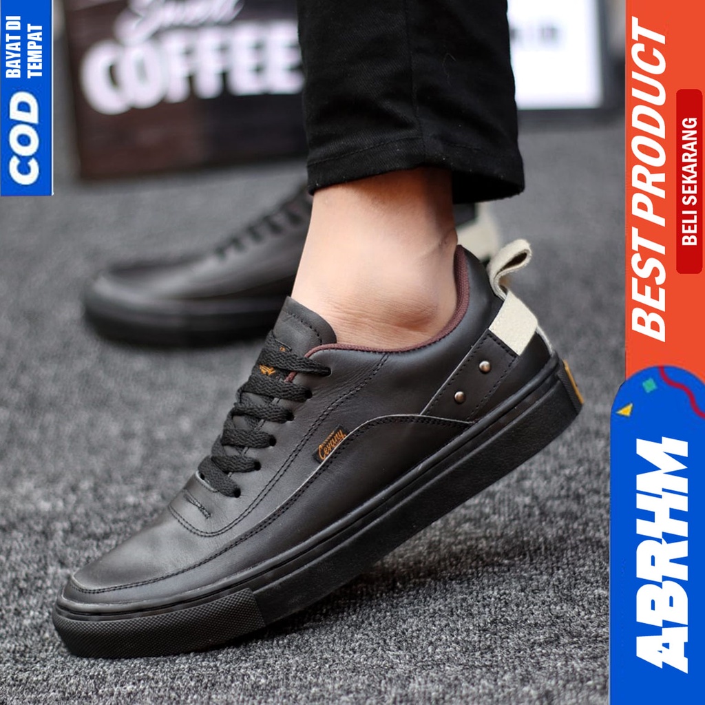 Sepatu Formal Kulit Asli Full Hitam Tali Pantofel Pria Kerja ABRHM CYRE