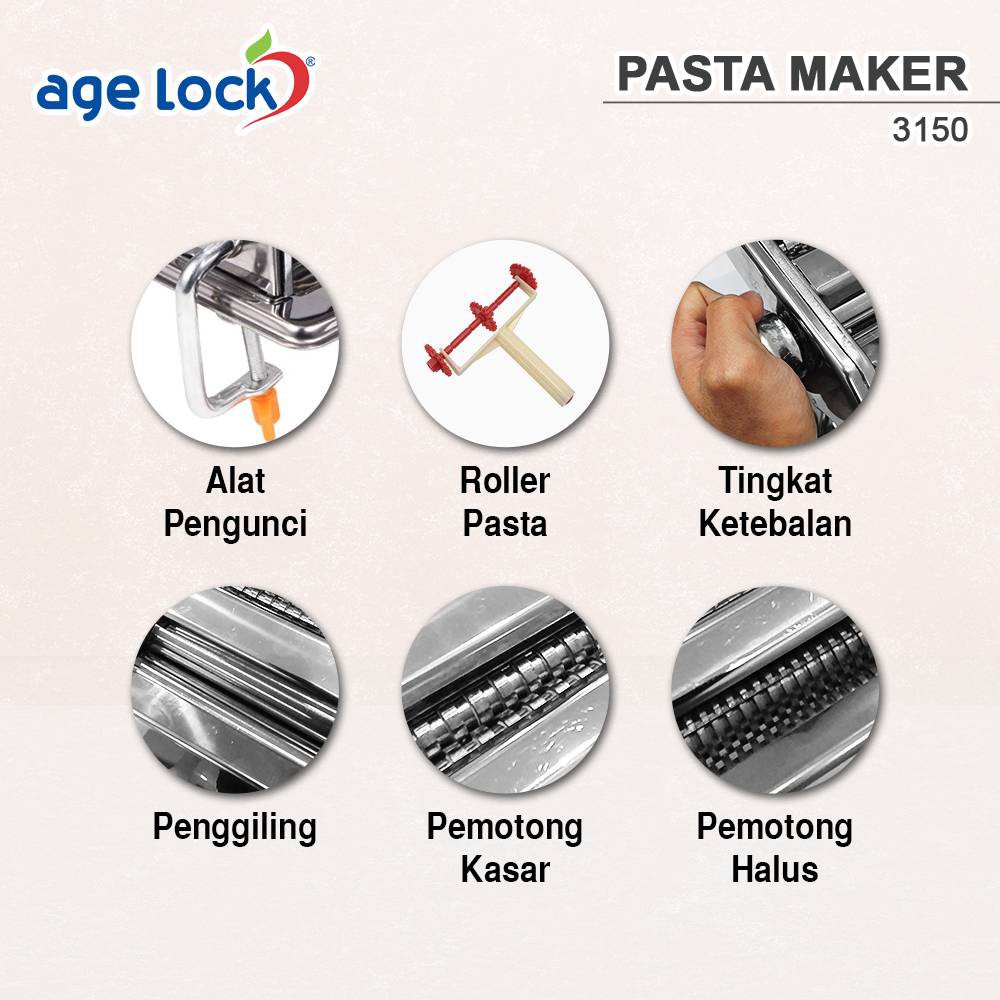 AGE LOCK PEMBUAT PASTA MAKER 3150 STAINLESS STEEL GILINGAN MIE AMPIA PENGGILING MIE MOLEN PASTA