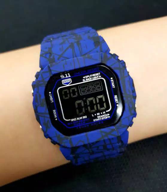 Jam Tangan Pria/Wanita Kasual Sporty Digital Kotak Strap Rubber Loreng X-27