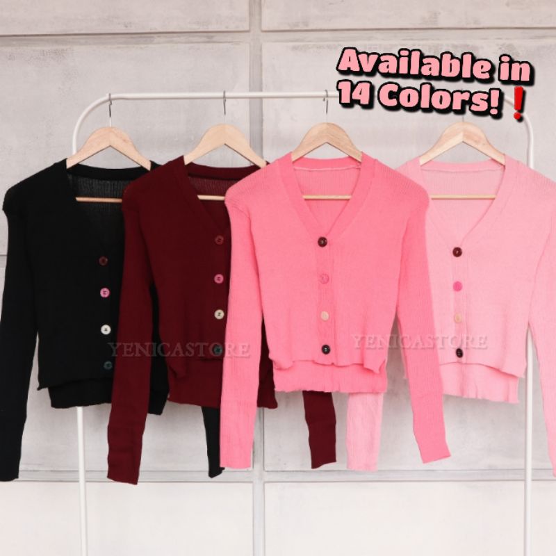 CARDIGAN CROP RAINBOW BUTTON KARDIGAN CARDY RAJUT CROP TOP KOREA FASHION OUTER OUTWEAR WANITA CEWEK 