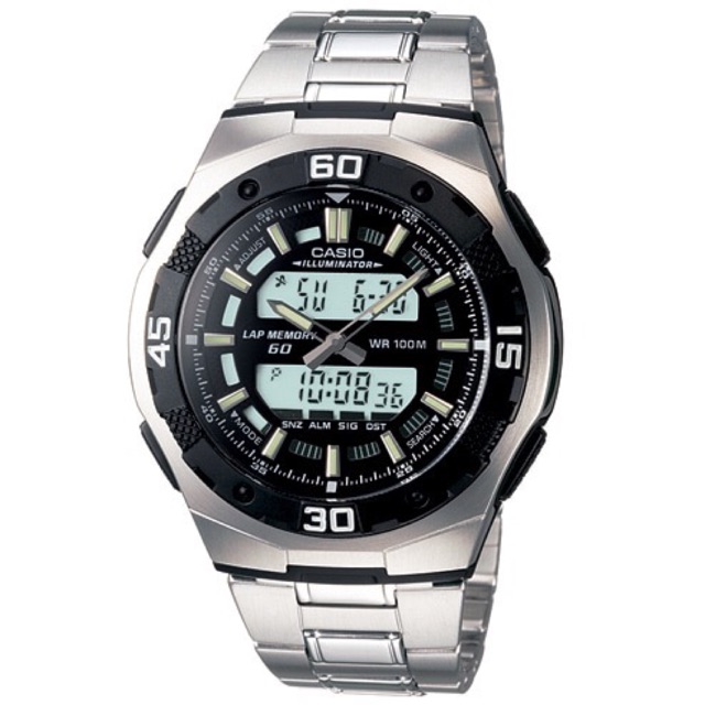 Jam tangan casio AQ-164WD-1 pria analog digital bergaransi stainless steel