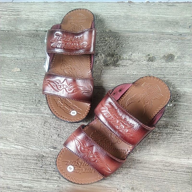 sandal kulit asli slip-on HR 2 coklat nyaman dipakai