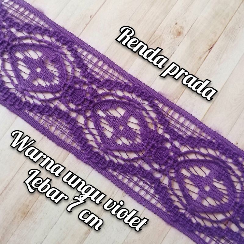 per rol 15 yard,renda rajut warna ungu violet lebar 7 cm