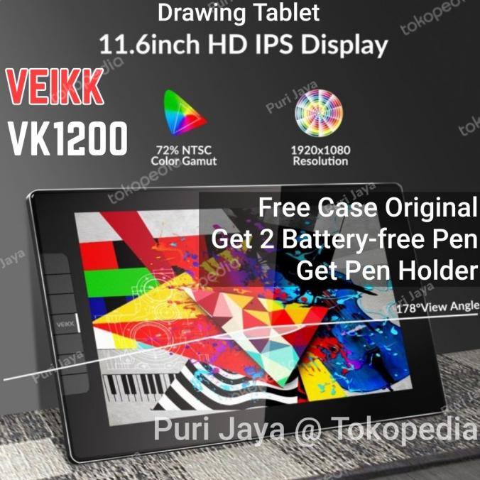 VEIKK VK1200 Drawing Tablet Graphic Monitor Passive Pen Termurah