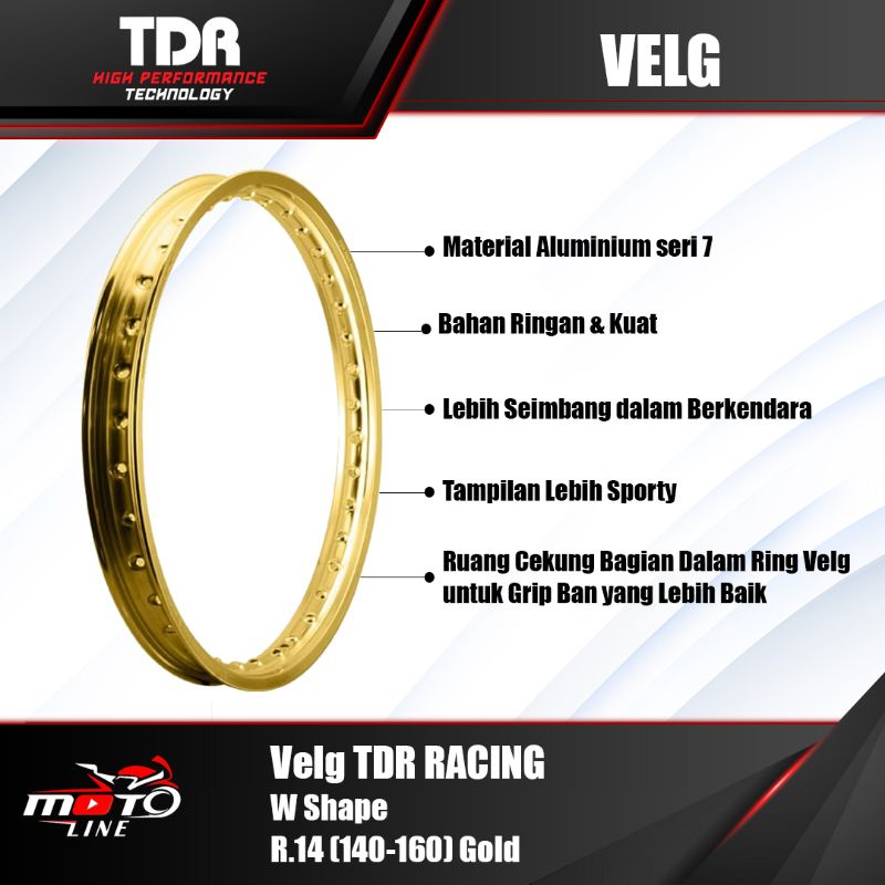 velg tdr racing w shape 140-160 ring 14 gold