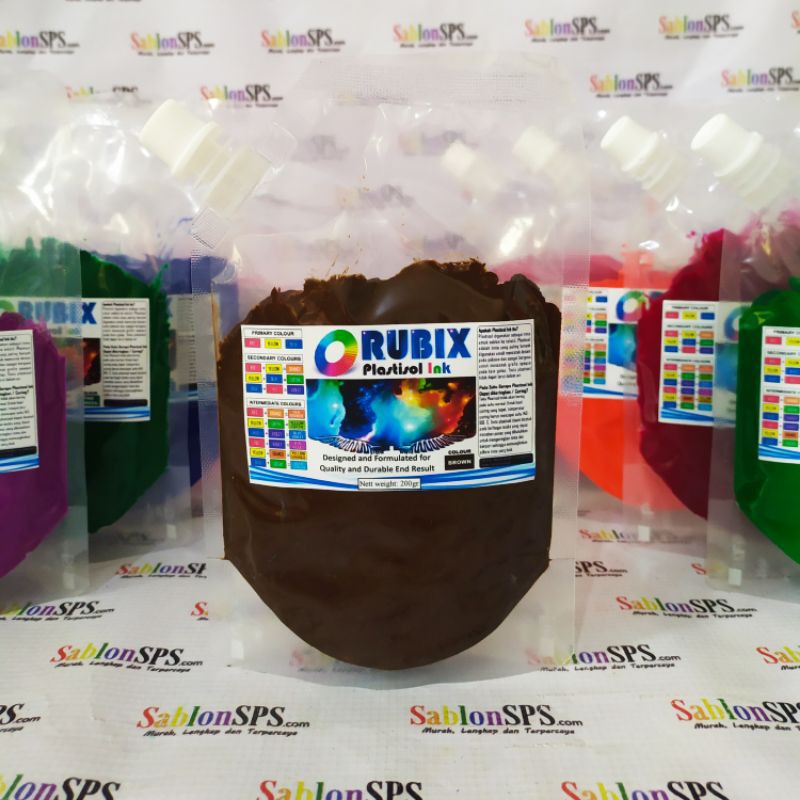 TINTA SABLON PLASTISOL RUBIX BROWN COKLAT 200GR