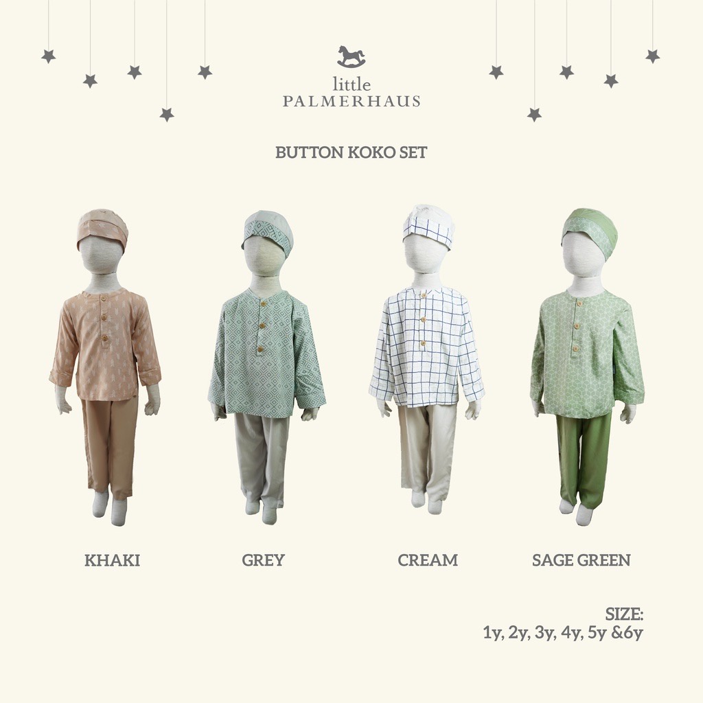 Little Palmerhaus Muslim Baju BUTTON KOKO Set + Peci Anak Laki / Setelan KOKO Anak Laki Raya Collection