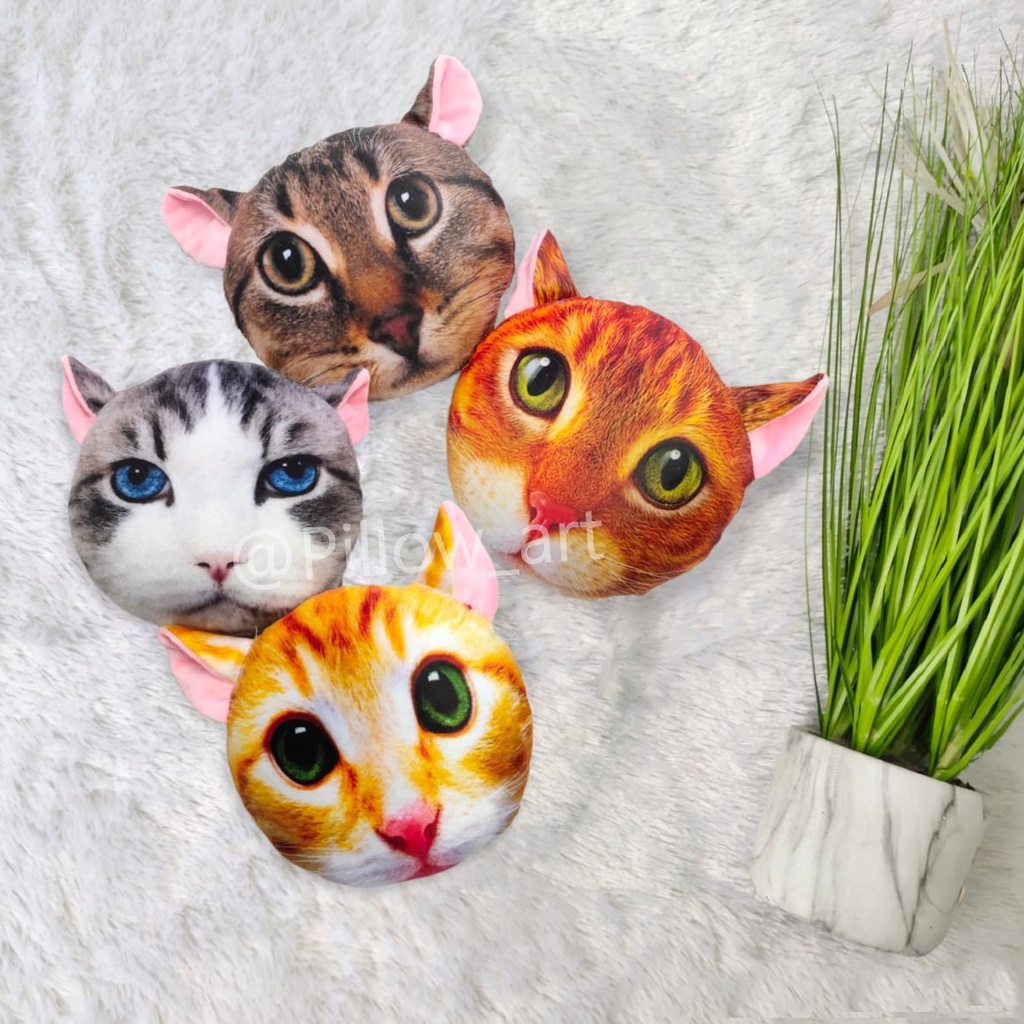 Pillowart - Bantal Boneka Kepala Kucing Bulat Size S - ART070