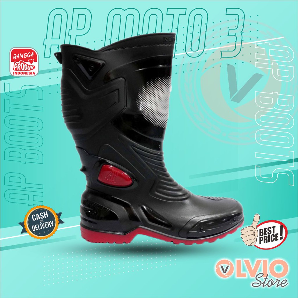 Jual Ap Moto Black Red Sepatu Boot Sepatu Bikers Ap Boots Original Shopee Indonesia