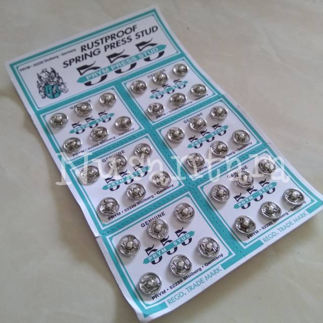 Kancing jepret 555, kancing cetet, spring press stud ecer (6pcs) silver/hitam