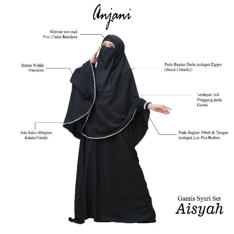 Gamis Syari Set Jilbab Plus Cadar Aisyah Syari by Anjani