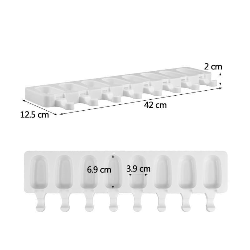 Cetakan Es Krim 8 Hole Silicone Mold Dessert with Popsicle Sticks - JSC2821 - White