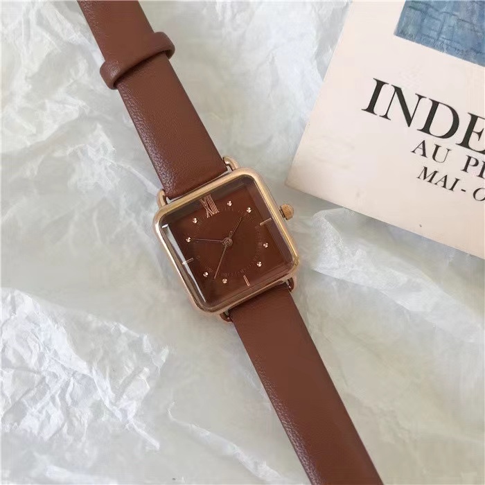 Jam Tangan Quartz Strap PU Analog Casual Gaya Retro Untuk Wanita Watch Korean Fashion CAHAYA  jam4