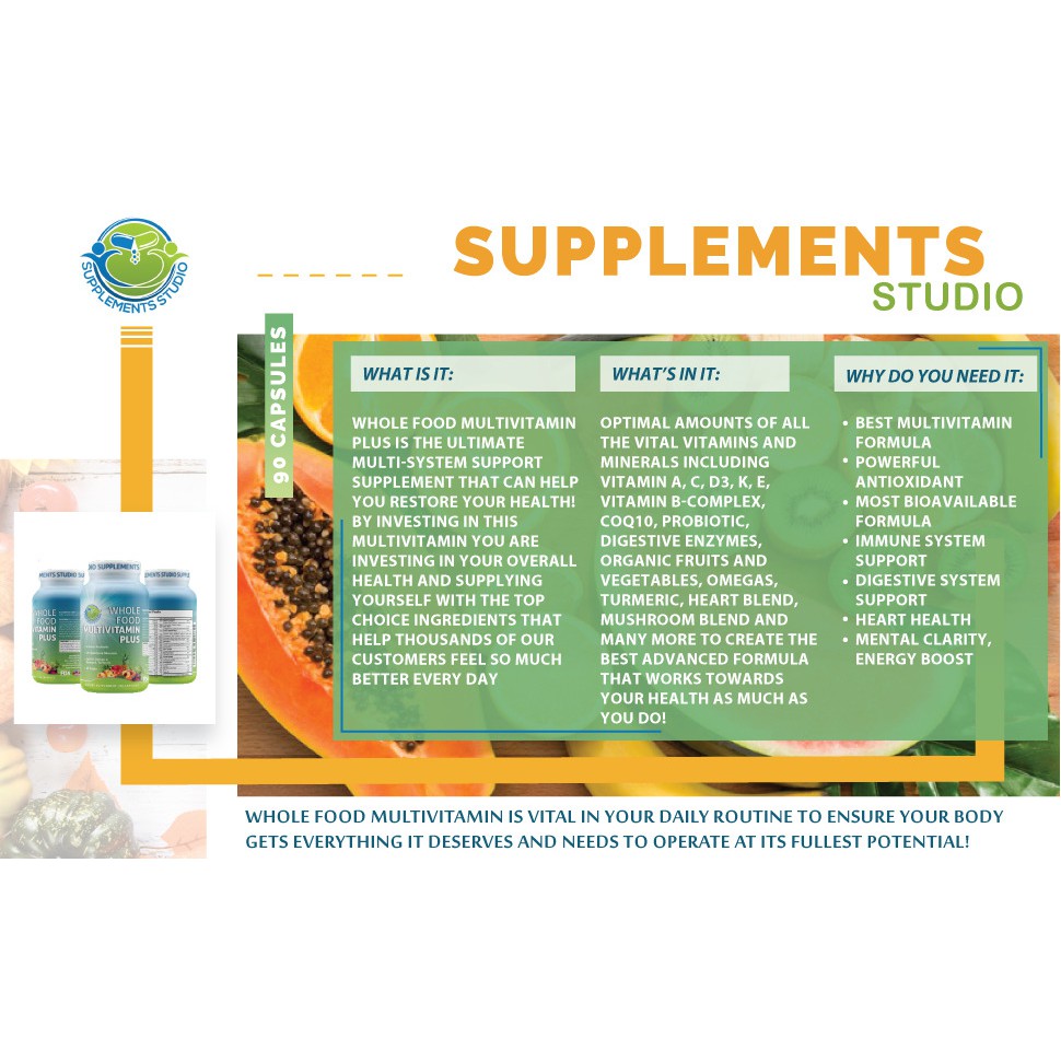 Supplements Studio Whole Food Multivitamin Plus + Probiotics 90 Kapsul Penambah Daya Tahan Tubuh USA