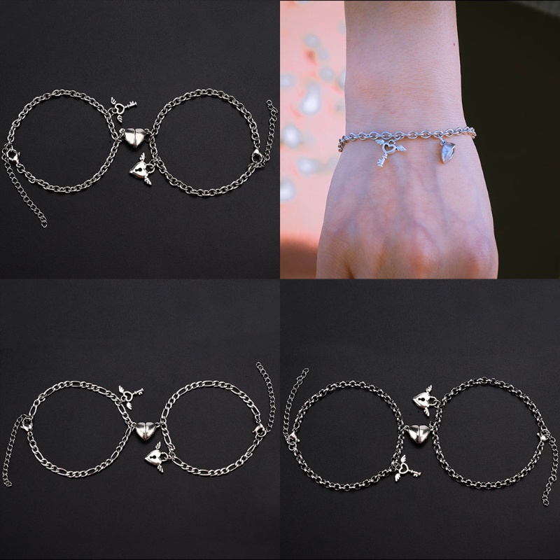 2pcs / Set Gelang Magnet Bentuk O Bahan Stainless Steel Ukuran 4mm Untuk Pasangan