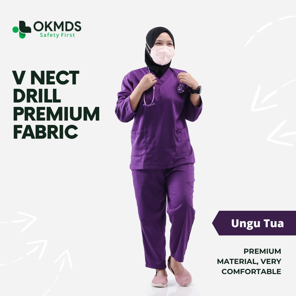 Baju Ok Petugas Medis / Baju Perawat OK / Baju Dokter / Baju Jaga Dokter Lengan Panjang V Nect