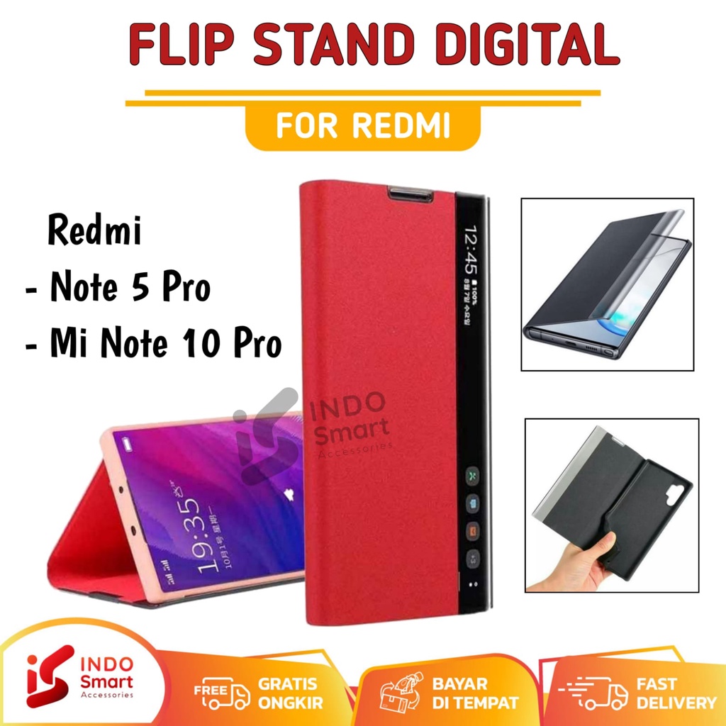 Redmi Note 5 Xiaomi Mi Note 10 Pro Smart View Flip Case Digital Standing Sarung Book Cover