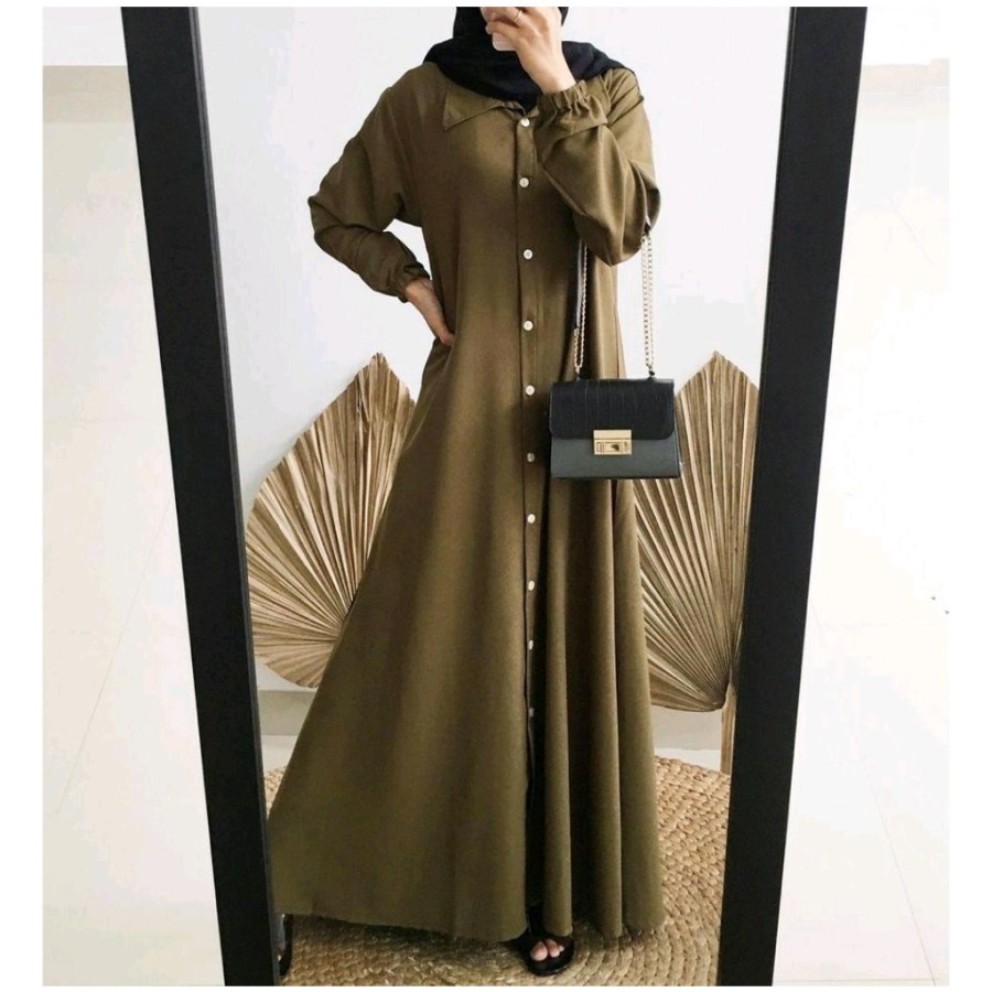 GAMIS NIDIA FULL KANCING BUSUI BUMIL DRESS MOSCREPE BAJU GAMIS TERBARU