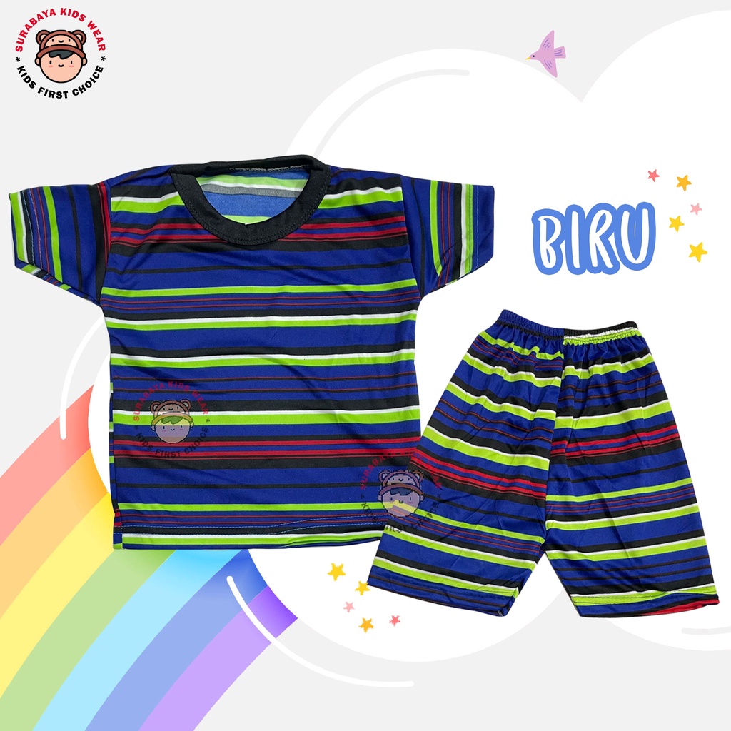 Setelan Kaos Anak Lengan Pendek Salur Warna Rainbow