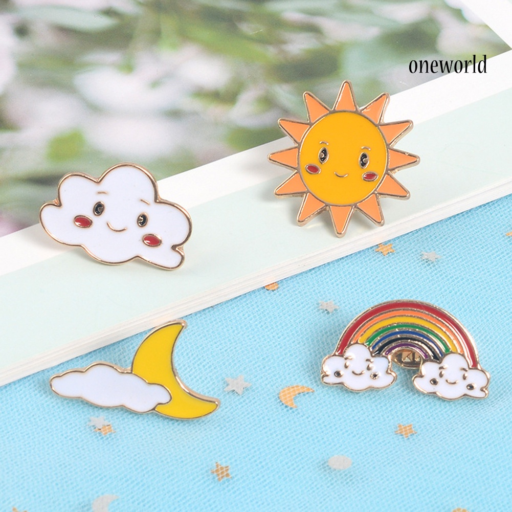 OW@ Cartoon Sun Moon Cloud Rainbow Enamel Brooch Pin Bag Collar Lapel Badge Jewelry