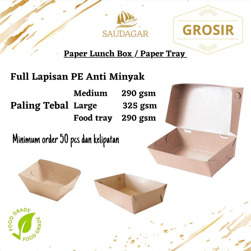 PAPER LUNCH BOX TEBAL & PREMIUM / KOTAK MAKAN KERTAS / KRAFT / KARDUS