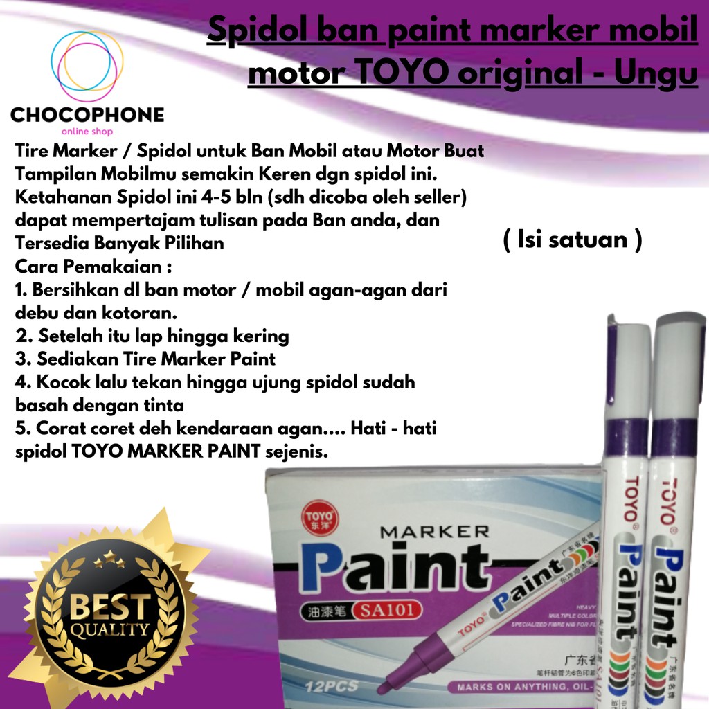 

Spidol ban paint marker mobil motor TOYO original - Ungu