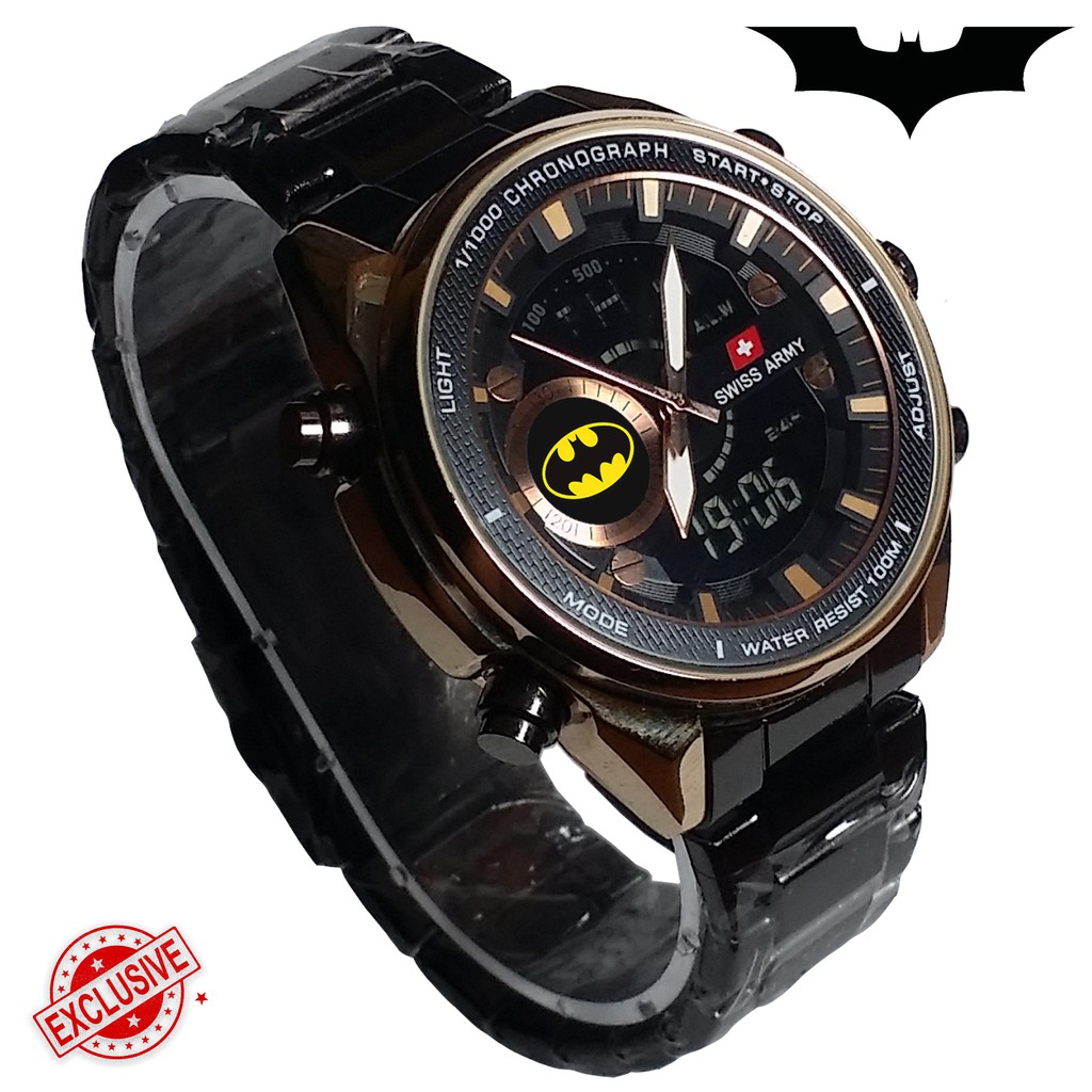 { EXCLUSIVE } JAM TANGAN BATMAN DUAL TIME ( Rantai Hitam )