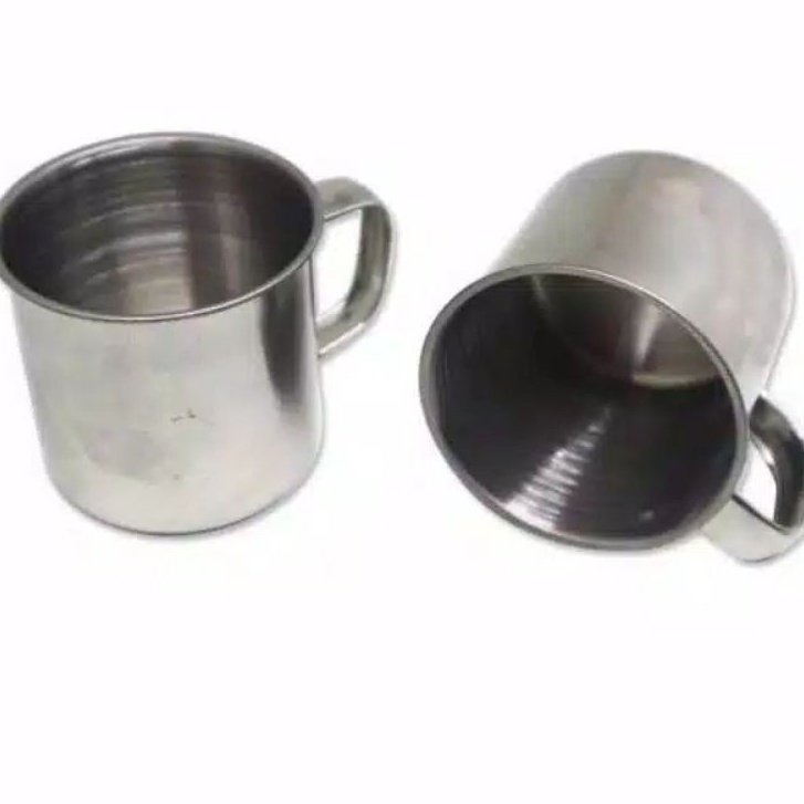 Mug Stainless 11 Cm Disertai Tutup Handle Stainless - Gelas Stainless