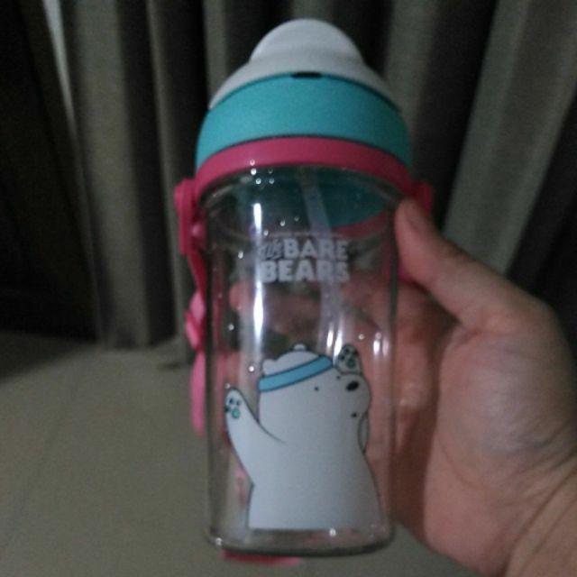 Miniso X We Bare Bears! 3wrn. We Bare Bears Water Bottle With Straw 400ml. Botol Minum Anak Wbb