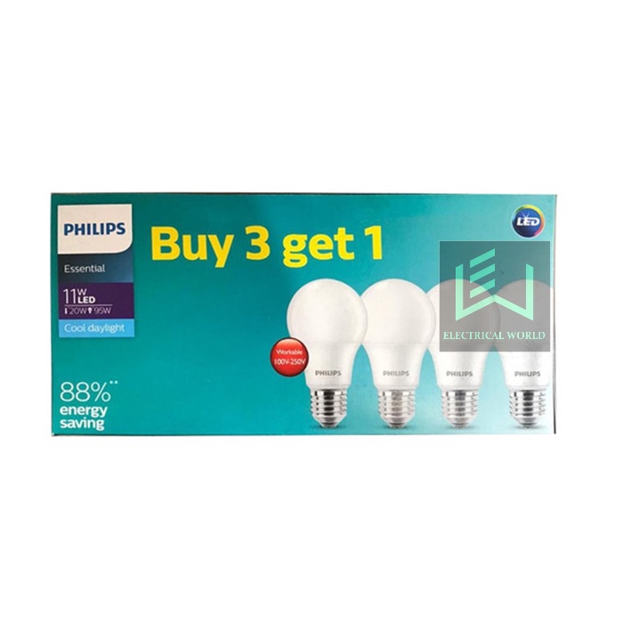 Philips LED Paket 11 Watt Putih Lampu Essential Ess Multipack 11W 11Watt W