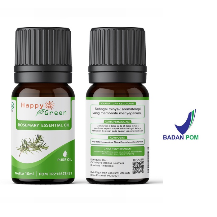 BPOM Happy Green Rosemary Essential Oil - Minyak Atsiri Rosmarin 100% Murni Garansi Uang Kembali