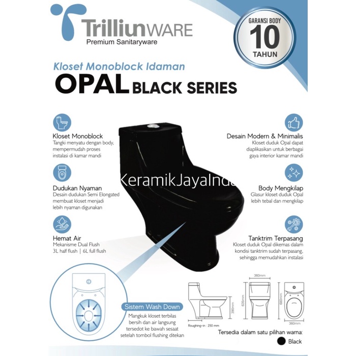 TRILLIUN WARE TRILIUN OPAL BLACK GLOSSY KLOSET DUDUK HITAM