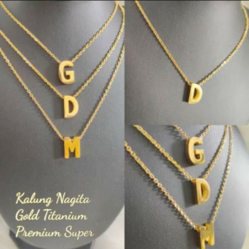 Kalung Titanium Huruf Nagita Slavina ABDZ Gold Terlaris Anti Karat selamanya Kalung Wanita Liontin Huruf Gold A sampai Z