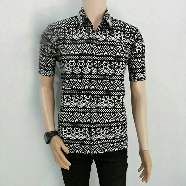 Baju Hem Kemeja Batik Atasan Pria Lengan Pendek Seragaman Monochrome Casual Reguler