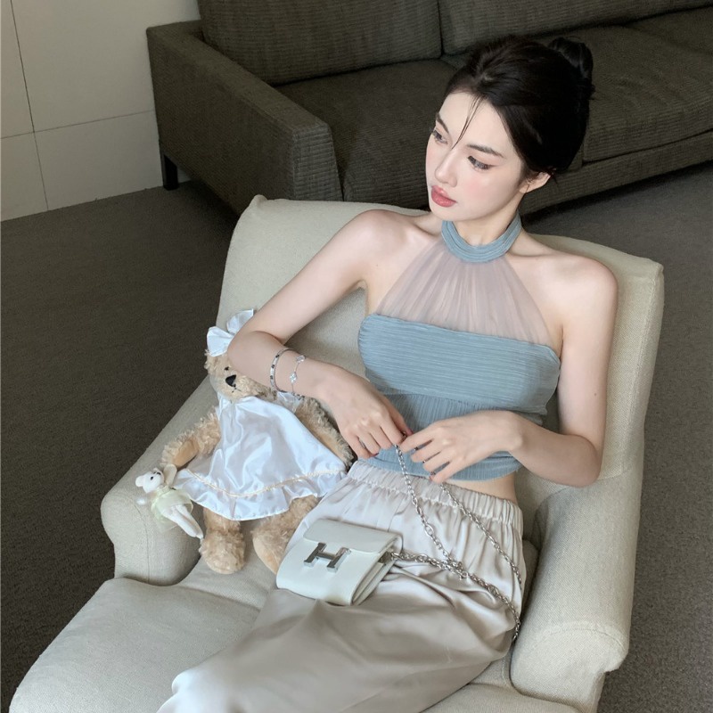 Suhao Baru Pinggang Tinggi Celana Lebar Kaki Celana Kasual Mahasiswa Musim Panas Satin Slim Lurus Celana Panjang Kecil Wanita Menggantungkan Retro