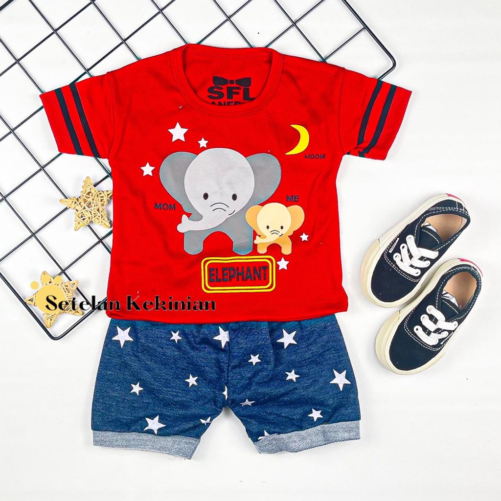 [SK] Setelan Baby 0 sampai 3 bulan Set Baby Boy Gajah Animal Anak Stelan Bayi Laki Laki 1thn Keren