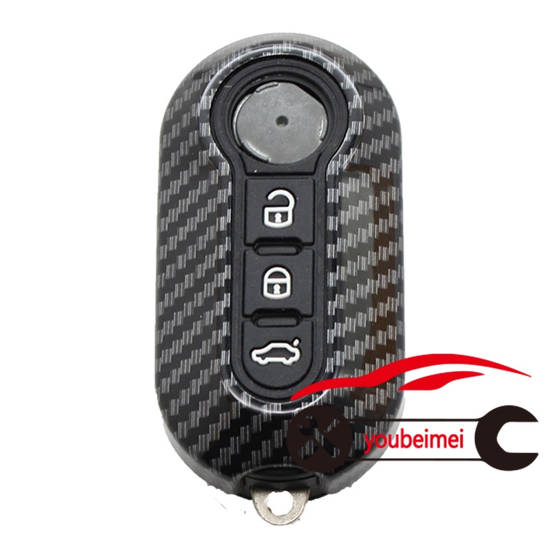 1pc Casing Kunci Remote Mobil 3 Tombol Bahan Karbon Untuk Fiat 500 500C 500L 500X Brava Ducato Fiorino Panda Stilo