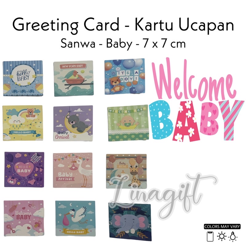 ( Set 12 Pc ) GREETING CARD SANWA 7X7 - KARTU UCAPAN SANSAN WAWA - GIFT CARD MICKEY PRINCESS HELLOKITTY FROZEN TSUM SPIDERMAN BIRTHDAY