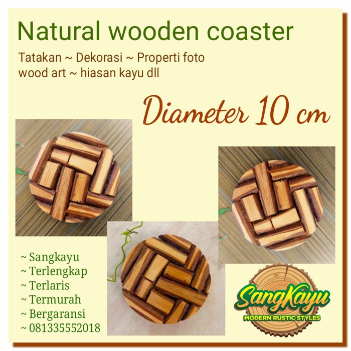 Tatakan kayu kopi serbaguna diameter 10c properti foto wooden coaster