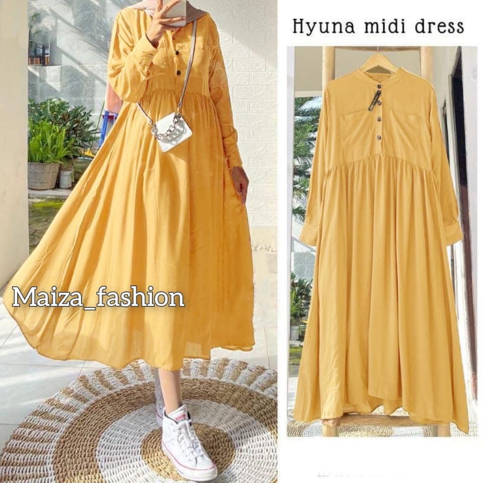 Hyuna Midi Dress // Casual Dress Wanita Polos Terbaru