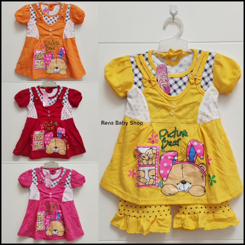 T65 Setelan baju rok celana katun anak perempuan