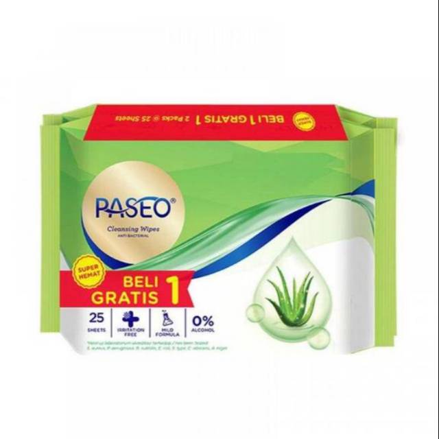 Paseo Anti Bacterial Wipes 25 sheets [Beli 1 Gratis 1]