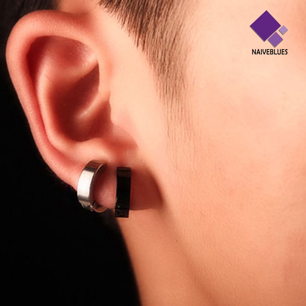 Naiveblue &gt; Anting Klip / Cuff Gaya Punk Bentuk Bulat Bahan Stainless Steel Anti Karat Untuk Pria / Pesta