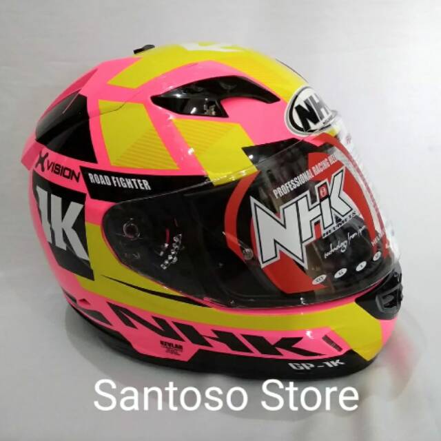 Helm Fullface NHK GP1000 Neuro Pink Yellow Kuning Double Visor